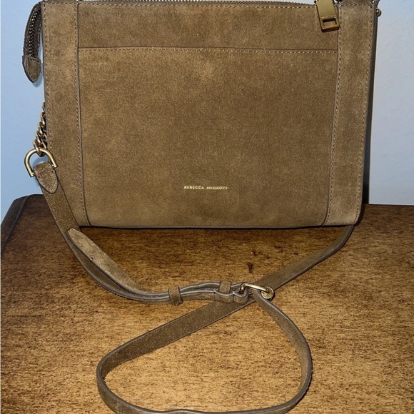 Rebecca Minkoff Brown Suede crossbody Bag with Gold Chain - Picture 3 of 5